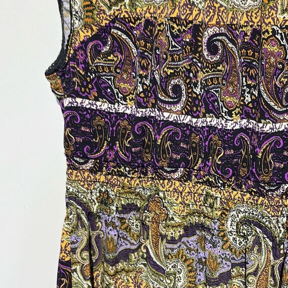Cato Women's Multicolor Paisley Lace Smocked Ruffle Sleeveless Blouse Size 14 - Picture 9 of 11